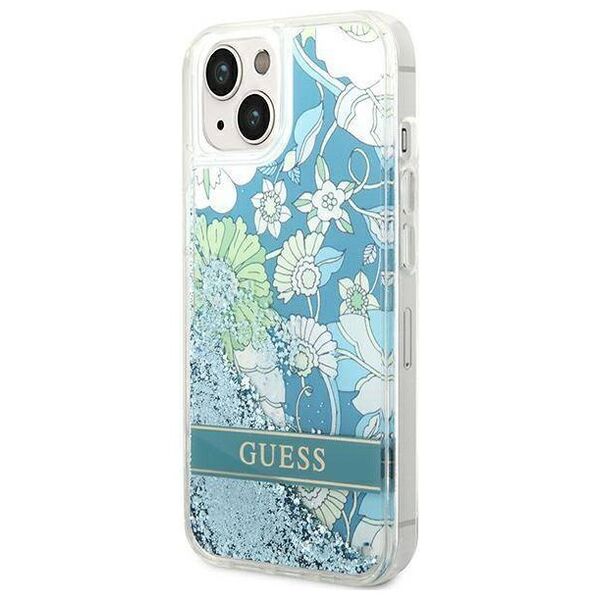 Case IPHONE 14 PLUS Guess Hardcase Flower Liquid Glitter green 3666339088439