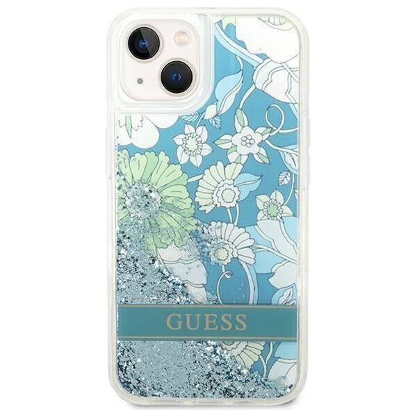 Case IPHONE 14 Guess Hardcase Flower Liquid Glitter green 3666339088422
