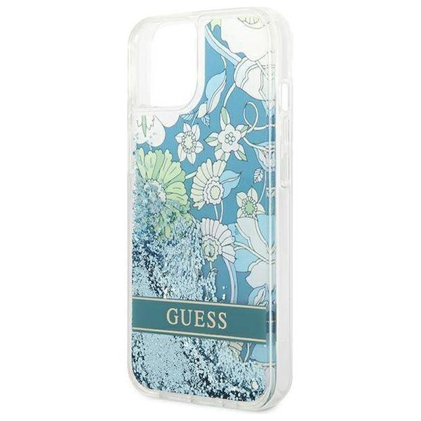 Case IPHONE 14 Guess Hardcase Flower Liquid Glitter green 3666339088422