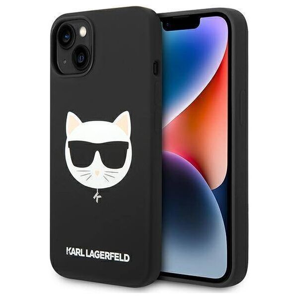 Original Case IPHONE 14 PLUS Karl Lagerfeld Hardcase Silicone Choupette Head Magsafe black 3666339077921
