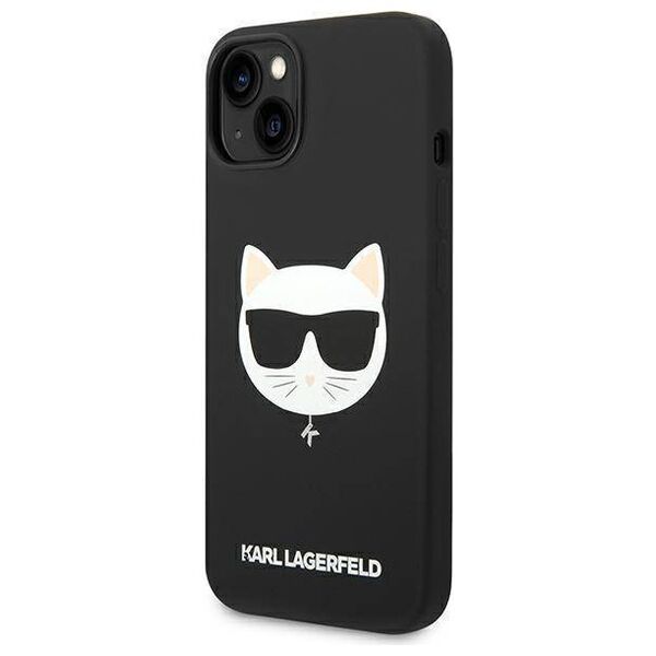 Original Case IPHONE 14 PLUS Karl Lagerfeld Hardcase Silicone Choupette Head Magsafe black 3666339077921