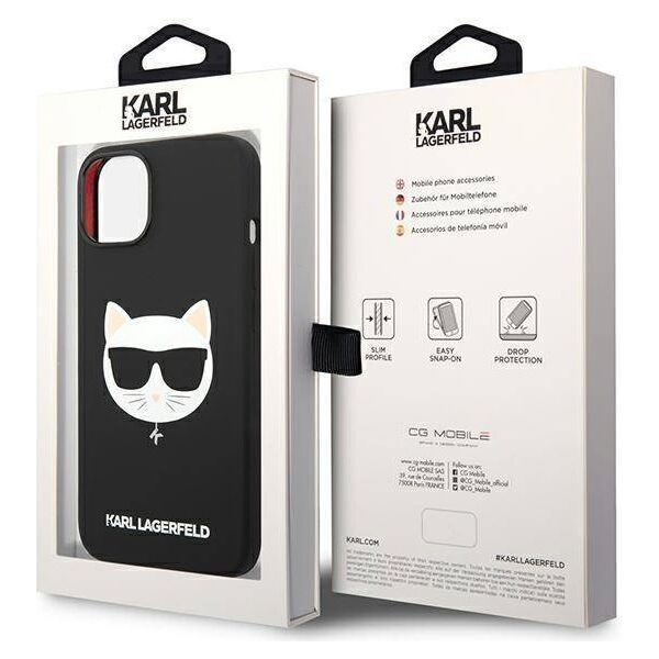 Original Case IPHONE 14 PLUS Karl Lagerfeld Hardcase Silicone Choupette Head Magsafe black 3666339077921