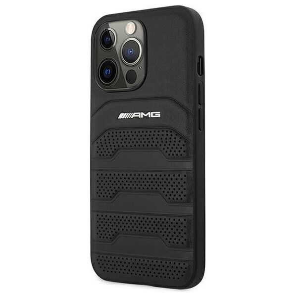 Case IPHONE 14 PRO Mercedes AMG Hardcase Leather Debossed Lines (AMHCP14LGSEBK) black 3666339071400