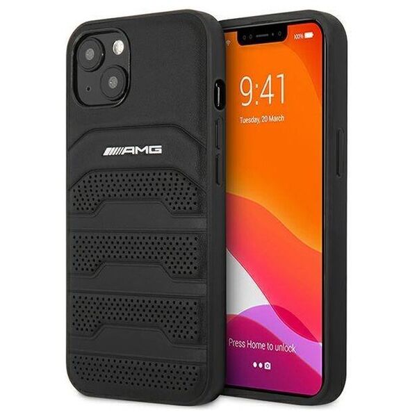 Case IPHONE 14 PLUS Mercedes AMG Hardcase Leather Debossed Lines (AMHCP14MGSEBK) black 3666339071394
