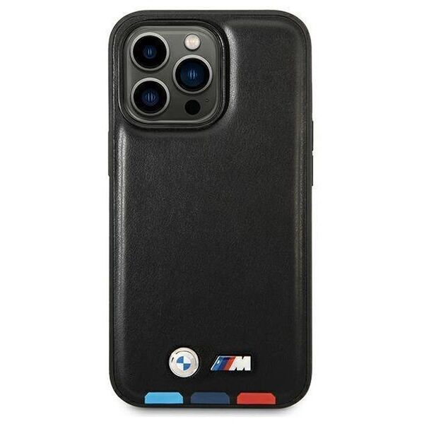 Original Case IPHONE 14 PRO BMW Leather Stamp Tricolor MagSafe (BMHMP14L22PTDK) black 3666339089320