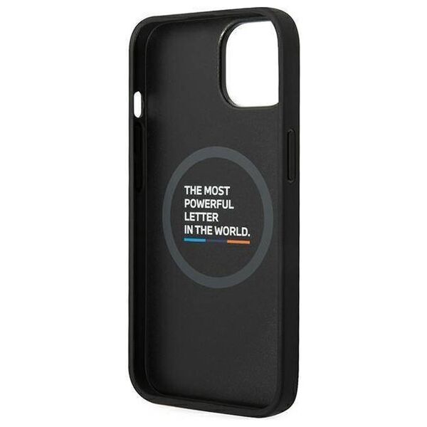 Original Case IPHONE 14 BMW Leather Stamp Tricolor MagSafe (BMHMP14S22PTDK) black 3666339089306