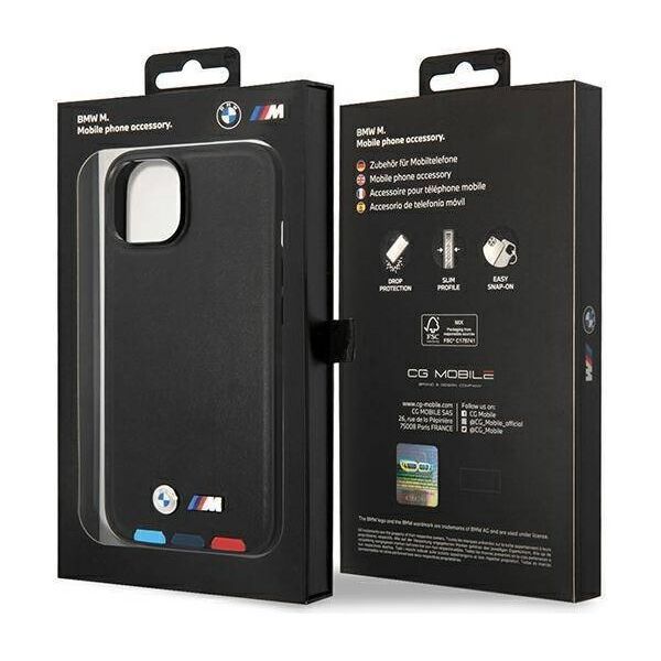 Original Case IPHONE 14 BMW Leather Stamp Tricolor MagSafe (BMHMP14S22PTDK) black 3666339089306