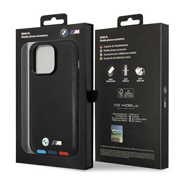 Original Case IPHONE 14 PRO MAX BMW Leather Stamp Tricolor MagSafe (BMHMP14X22PTDK) black 3666339089337