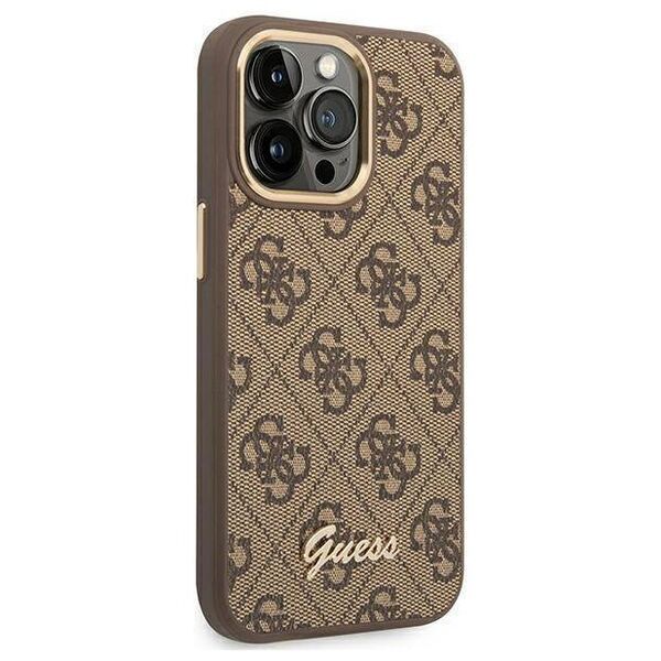 Original Case IPHONE 14 PRO Guess Hard Case 4G Vintage Gold Logo (GUHCP14LHG4SHW) brown 3666339065263