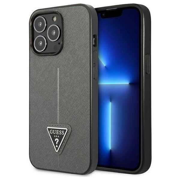 Original Case IPHONE 14 PRO Guess Hardcase Saffianotriangle Logo (GUHCP14LPSATLG) silver 3666339065461