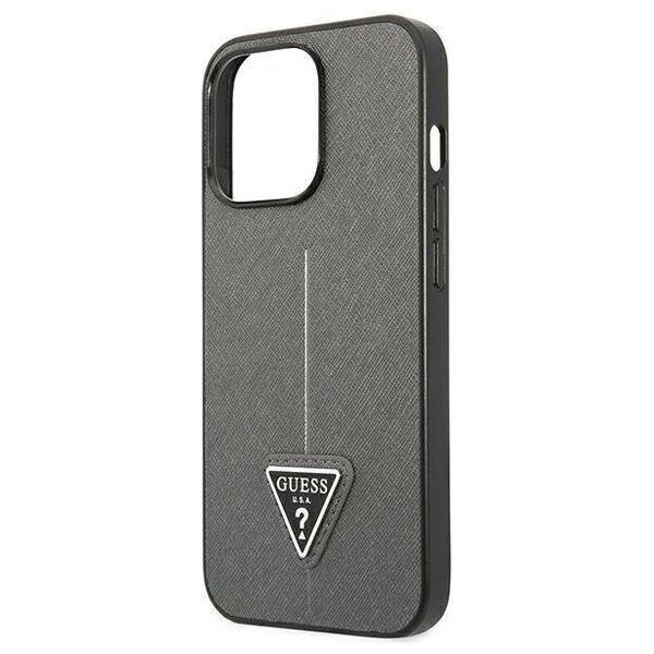 Original Case IPHONE 14 PRO Guess Hardcase Saffianotriangle Logo (GUHCP14LPSATLG) silver 3666339065461