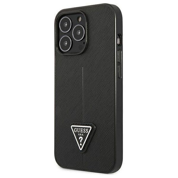 Original Case IPHONE 14 PRO Guess Hardcase Saffianotriangle Logo (GUHCP14LPSATLK) black 3666339065386