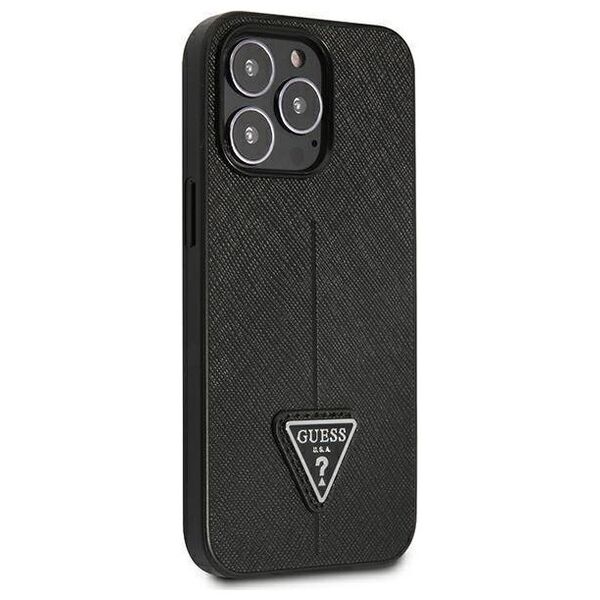 Original Case IPHONE 14 PRO Guess Hardcase Saffianotriangle Logo (GUHCP14LPSATLK) black 3666339065386