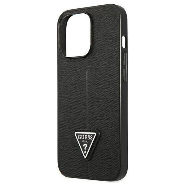 Original Case IPHONE 14 PRO Guess Hardcase Saffianotriangle Logo (GUHCP14LPSATLK) black 3666339065386