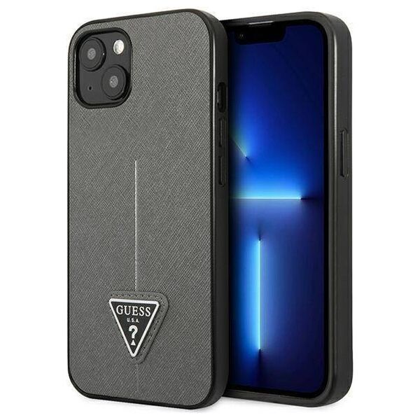 Original Case IPHONE 14 Guess Hardcase Saffianotriangle Logo (GUHCP14SPSATLG) silver 3666339065447