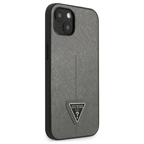 Original Case IPHONE 14 Guess Hardcase Saffianotriangle Logo (GUHCP14SPSATLG) silver 3666339065447