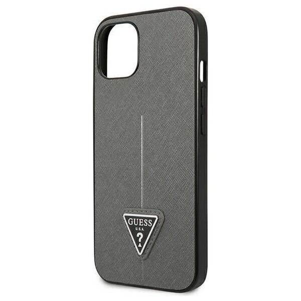 Original Case IPHONE 14 Guess Hardcase Saffianotriangle Logo (GUHCP14SPSATLG) silver 3666339065447