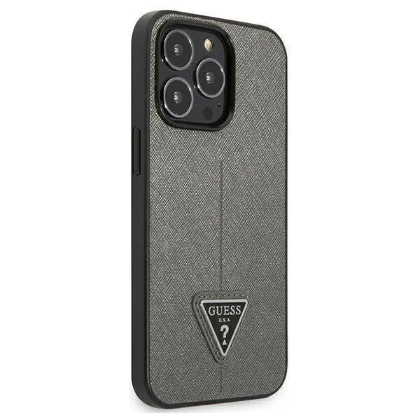 Original Case IPHONE 14 PRO MAX Guess Hardcase Saffianotriangle Logo (GUHCP14XPSATLG) silver 3666339065478
