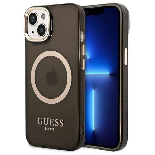 Original Case IPHONE 14 PLUS Guess Hard Case Gold Outline Translucent MagSafe (GUHMP14MHTCMK) black 3666339069599