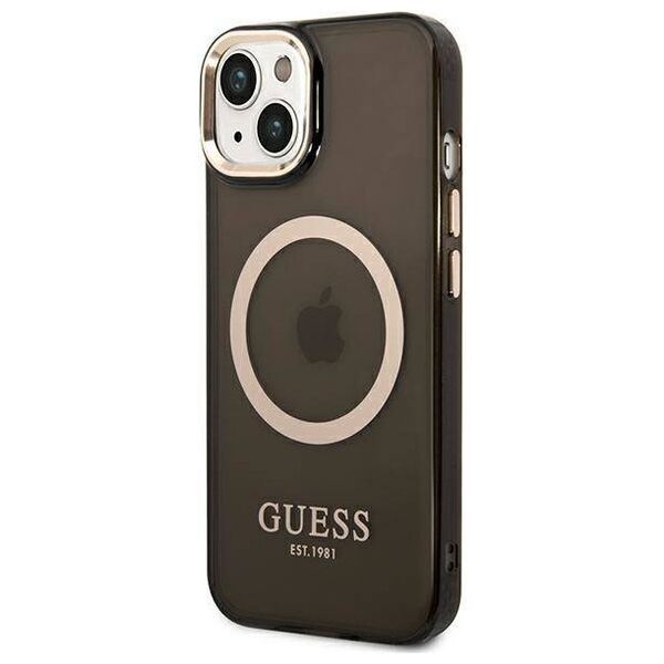 Original Case IPHONE 14 PLUS Guess Hard Case Gold Outline Translucent MagSafe (GUHMP14MHTCMK) black 3666339069599