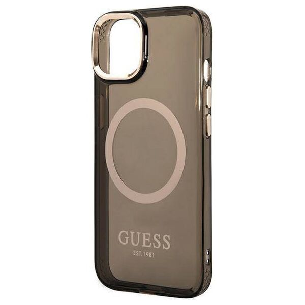 Original Case IPHONE 14 PLUS Guess Hard Case Gold Outline Translucent MagSafe (GUHMP14MHTCMK) black 3666339069599