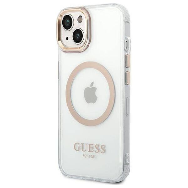 Original Case IPHONE 14 PLUS Guess Hard Case Metal Outline Magsafe (GUHMP14MHTRMD) gold 3666339069711
