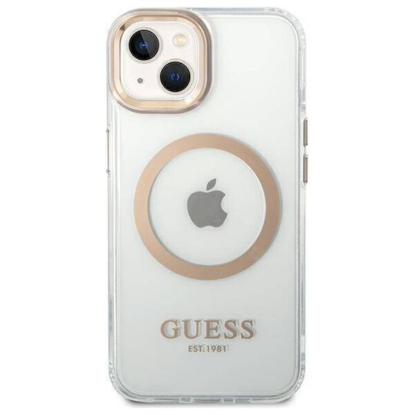 Original Case IPHONE 14 PLUS Guess Hard Case Metal Outline Magsafe (GUHMP14MHTRMD) gold 3666339069711