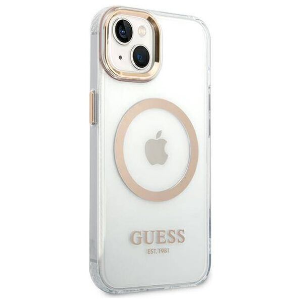 Original Case IPHONE 14 PLUS Guess Hard Case Metal Outline Magsafe (GUHMP14MHTRMD) gold 3666339069711