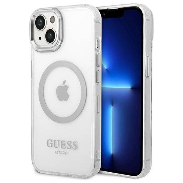 Original Case IPHONE 14 PLUS Guess Hard Case Metal Outline Magsafe (GUHMP14MHTRMS) silver 3666339069834