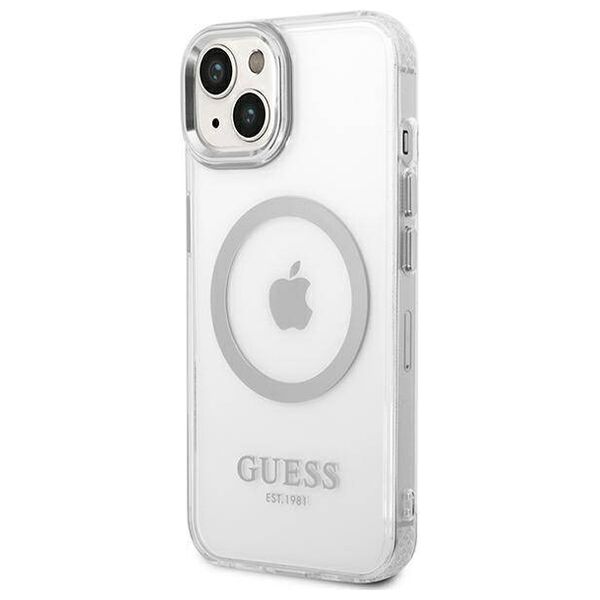 Original Case IPHONE 14 PLUS Guess Hard Case Metal Outline Magsafe (GUHMP14MHTRMS) silver 3666339069834