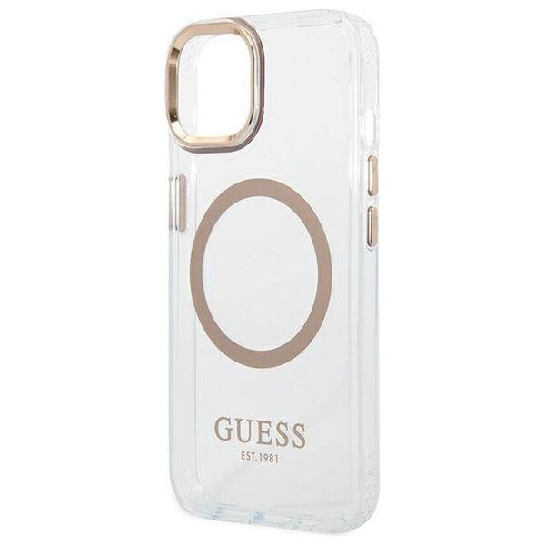 Original Case IPHONE 14 Guess Hard Case Metal Outline Magsafe (GUHMP14SHTRMD) gold 3666339069704
