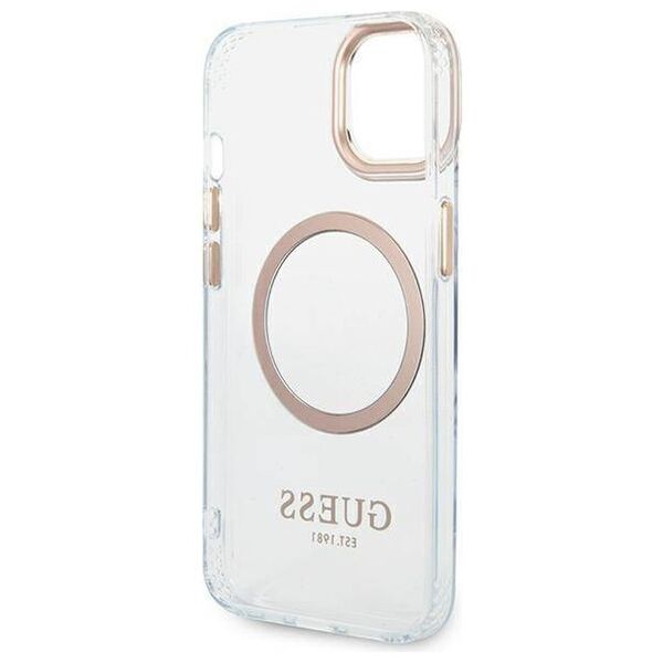 Original Case IPHONE 14 Guess Hard Case Metal Outline Magsafe (GUHMP14SHTRMD) gold 3666339069704