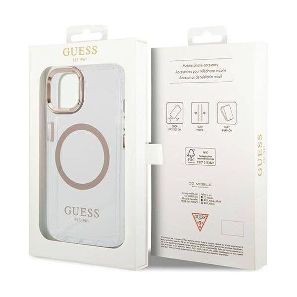 Original Case IPHONE 14 Guess Hard Case Metal Outline Magsafe (GUHMP14SHTRMD) gold 3666339069704