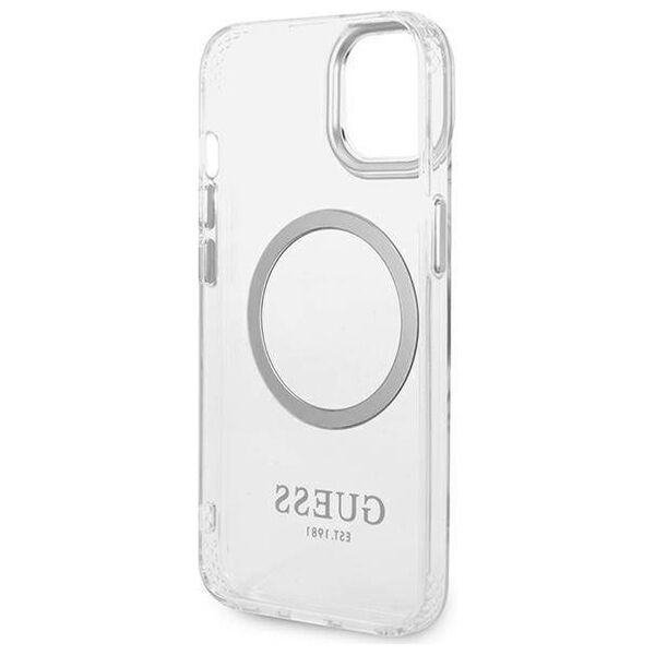 Original Case IPHONE 14 Guess Hard Case Metal Outline Magsafe (GUHMP14SHTRMS) silver 3666339069827