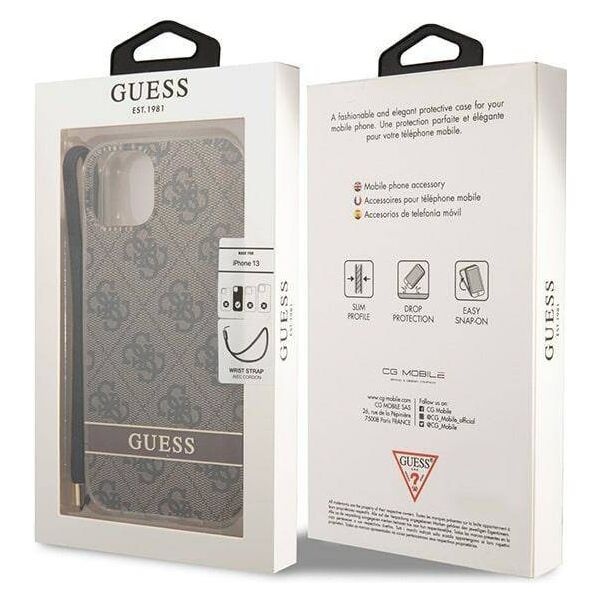 Original Case IPHONE 14 PLUS Guess Hardcase 4G Print Strap (GUOHCP14MH4STW) brown 3666339093846
