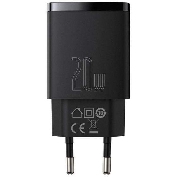 Baseus Compact Quick Charger, USB, USB-C, 20W (black) 6953156207233