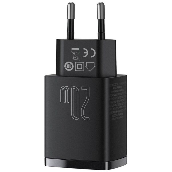 Baseus Compact Quick Charger, USB, USB-C, 20W (black) 6953156207233