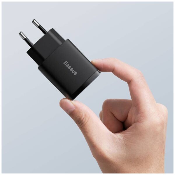 Baseus Compact Quick Charger, USB, USB-C, 20W (black) 6953156207233