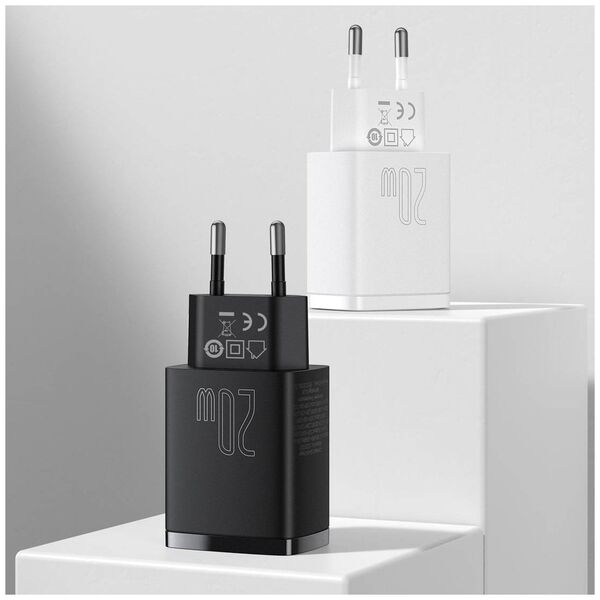 Baseus Compact Quick Charger, USB, USB-C, 20W (black) 6953156207233