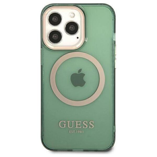 Original Case IPHONE 13 PRO Guess Hard Case Gold Outline Translucent MagSafe (GUHMP13LHTCMA) khaki 3666339057077