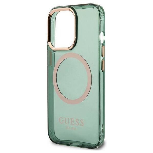 Original Case IPHONE 13 PRO Guess Hard Case Gold Outline Translucent MagSafe (GUHMP13LHTCMA) khaki 3666339057077