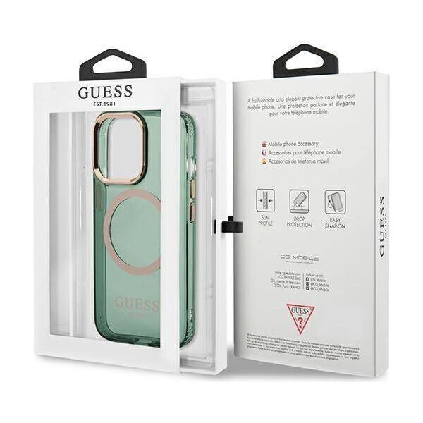 Original Case IPHONE 13 PRO Guess Hard Case Gold Outline Translucent MagSafe (GUHMP13LHTCMA) khaki 3666339057077