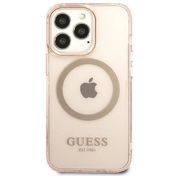 Original Case IPHONE 13 PRO Guess Hard Case Gold Outline Translucent MagSafe (GUHMP13LHTCMP) pink 3666339057114