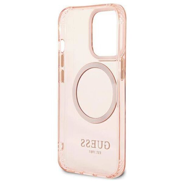 Original Case IPHONE 13 PRO Guess Hard Case Gold Outline Translucent MagSafe (GUHMP13LHTCMP) pink 3666339057114