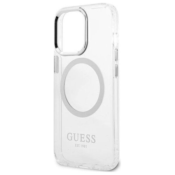 Original Case IPHONE 13 PRO Guess Hard Case Metal Outline Magsafe (GUHMP13LHTRMS) silver 3666339057275