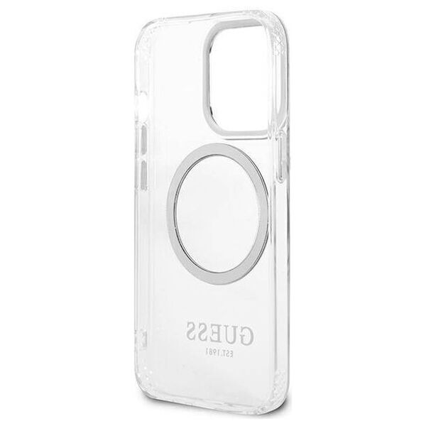 Original Case IPHONE 13 PRO Guess Hard Case Metal Outline Magsafe (GUHMP13LHTRMS) silver 3666339057275