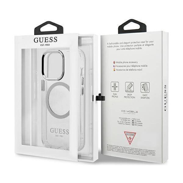 Original Case IPHONE 13 PRO Guess Hard Case Metal Outline Magsafe (GUHMP13LHTRMS) silver 3666339057275