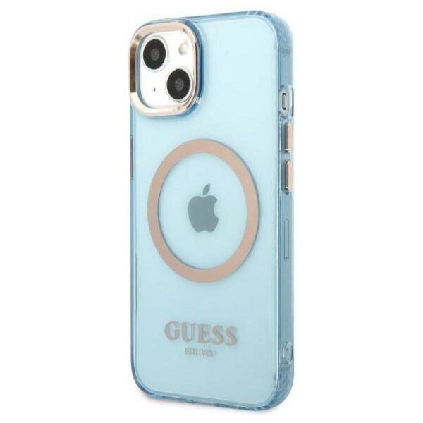 Original Case IPHONE 13 Guess Hard Case Gold Outline Translucent MagSafe (GUHMP13MHTCMB) blue 3666339056988
