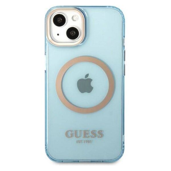 Original Case IPHONE 13 Guess Hard Case Gold Outline Translucent MagSafe (GUHMP13MHTCMB) blue 3666339056988