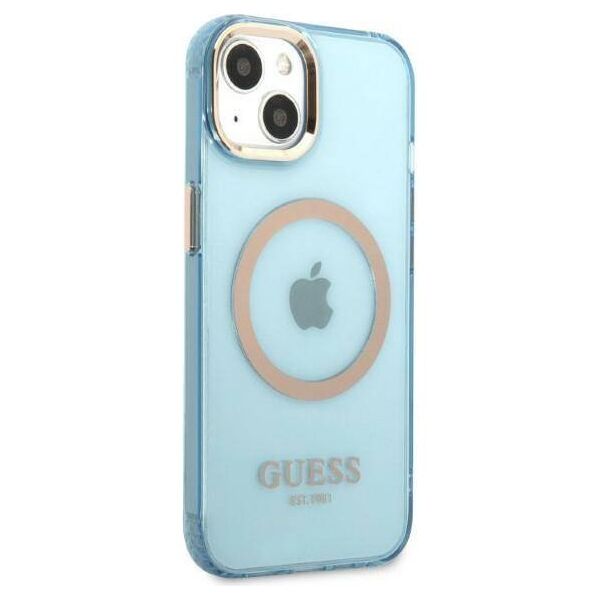 Original Case IPHONE 13 Guess Hard Case Gold Outline Translucent MagSafe (GUHMP13MHTCMB) blue 3666339056988
